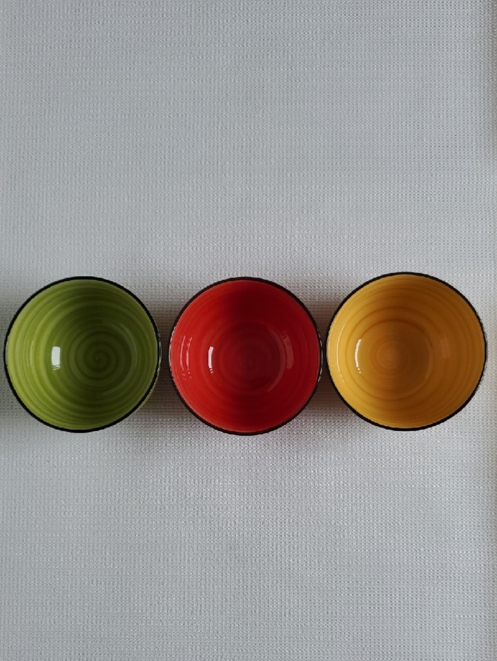 Gibson Soup / Cereal Colorful Swirl Bowls - Green, Red, Yellow - Set of 3
